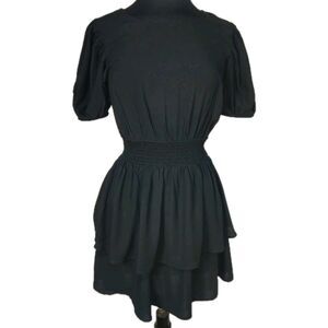 Black Dress Open Back Lace Up Smocked Waist Puff Sleeve Coquette Goth Mini Sz M